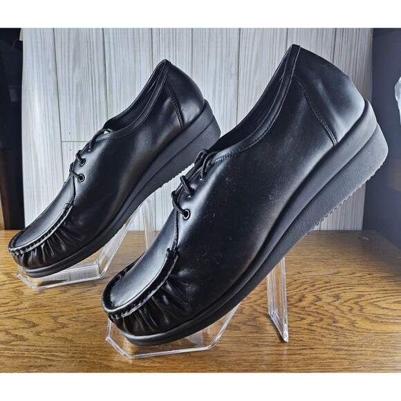 Slip Less Womens Black Comfort Lace Up Non Slip Professional Work Shoes Size 9.5 - Picture 1 of 8